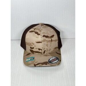 Flexfit 6511 Trucker Mesh Baseball Cap Hat Curved Visor Brown Camo NEW